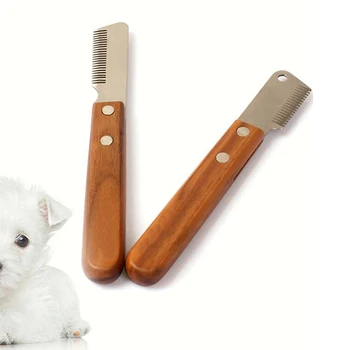  Профессиональная расческа для собак с деревянной ручкой из нержавеющей стали Нож для зачистки шерсти домашних животных Инструменты для ухода за шерстью Щетки для подшерстка