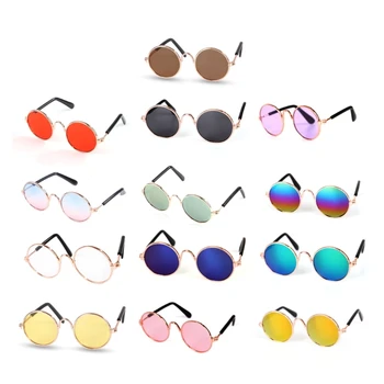 Солнцезащитные очки для домашних животных Ретро-очки для собак с круглыми линзами в металлической оправе Солнцезащитные очки для косплея