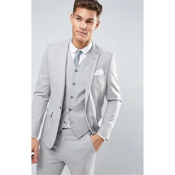  Светло-серый Новый мужской костюм Slim Fit, последние костюмы, Мужские обтягивающие костюмы, сшитые на заказ, Мужские свадебные костюмы для шаферов, комплект из 3 предметов