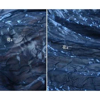  Крепированная ткань Water Ripple Синего цвета с креативной плиссированной текстурой, дизайнерская ткань для шитья своими руками, метры чистого полиэфирного материала