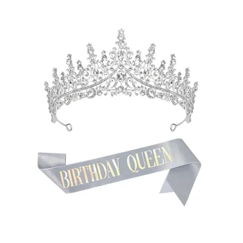  Короны на день рождения для женщин, серебряный пояс и повязка на голову принцессы со стразами для вечеринки в честь Дня рождения
