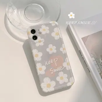  Ins Стиль Серо-Белый Цветочный Чехол для Телефона iPhone15 14 13 12 11 Pro Mini XS Max 8 7 Plus X SE 2020 XR Противоударный Мягкий Чехол