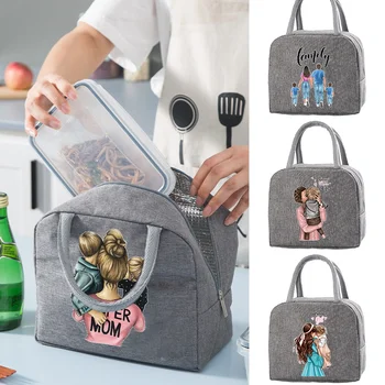  Студенческая сумка для пикника, сумка для обедов, изоляционные сумки для офисных обедов, сумка для хранения продуктов, удобная сумка для отдыха с принтом мамы, серый мешочек для бенто
