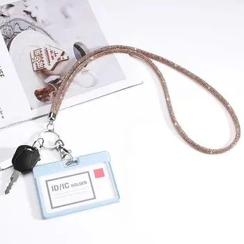  Стильные Аксессуары для шейного ремня с кристаллами Модный Прочный ремешок для брелка Bling ID Card Holder