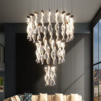  Скандинавская лестница, акриловая светодиодная люстра с регулируемой яркостью, современная роскошная подвесная люстра для фойе, внутреннее светодиодное освещение, подвесной светильник