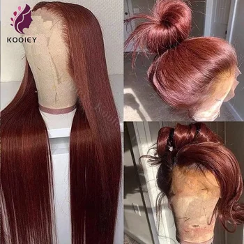  Полностью кружевной Красновато-коричневый шелковистый прямой фронтальный парик 360 HD Кружевной фронтальный парик с глубокой волной 13x4 Кружевные парики из человеческих волос спереди