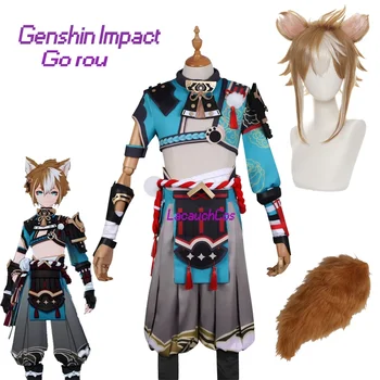  Аниме-игра Genshin Impact Gorou Косплей Костюм Боевая форма Костюм на Хэллоуин Парики Уши аккаунт genshin impact Аниме одежда