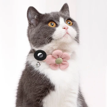  Симпатичный ошейник для домашних животных с воздушной меткой в виде подсолнуха, регулируемый ошейник для кошек с колокольчиком, ожерелье для собак из полиэстера с чехлом для Apple AirTag