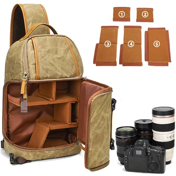  Ударопрочная сумка-слинг для камеры через плечо, рюкзак для мужчин и женщин, винтажные вощеные холщовые рюкзаки для фотоаппаратов DSLR SLR с одним плечом