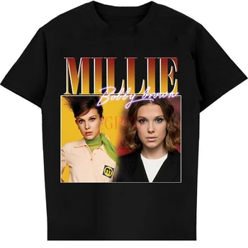  Millie Bobby-Коричневая Мужская Повседневная футболка с винтажным графическим принтом 90-х годов, Размер S-4xl