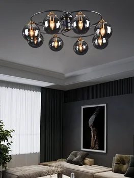  Потолочный светильник в скандинавском стиле, современный минималистичный, креативный и немного роскошный светильник, красная лампа с сеткой из стеклянного шара в гостиной, спальне