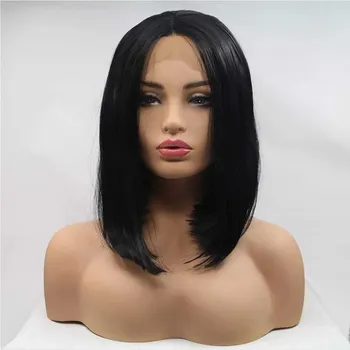  Прямые короткие парики-боб для чернокожих женщин, короткая стрижка черного цвета, синтетический парик с кружевом спереди, волосы из термостойкого волокна
