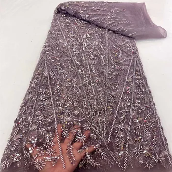  Африканская кружевная ткань, расшитая блестками и бисером, Нигерийская кружевная ткань 2023, Высококачественная кружевная ткань из французского тюля для платья XC4407