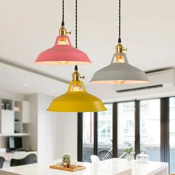  Подвесной светильник в ретро-индустриальном стиле, красочная Ресторанная кухня, домашняя лампа, Винтажный подвесной светильник, Абажур, декоративные лампы
