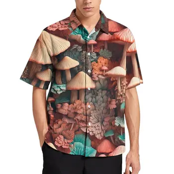  Винтажная пляжная рубашка с грибным принтом Харадзюку, Гавайские повседневные рубашки, трендовые блузки, топ с коротким рукавом и социальным рисунком, большой размер