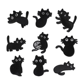  9 Нашивок с эмблемой черного кота, набор вышитых тканевых наклеек для поделок, идеально подходящих для шляп, рубашек, курток и рюкзаков