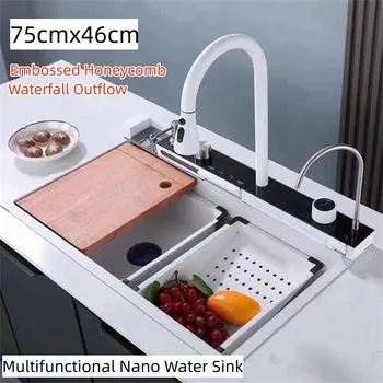  Белая Многофункциональная кухонная раковина Nano из нержавеющей стали 304, Большая раковина со встроенным кухонным краном