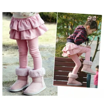  Юбка-брюки для девочек 2023 Осень-зима, детские утепленные брюки с подкладкой, Тонкие эластичные брюки, Леггинсы для девочек