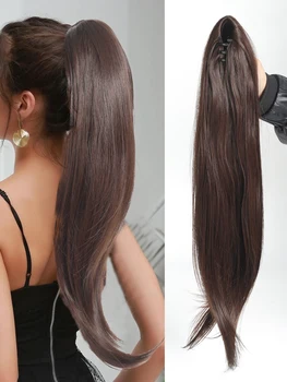  Синтетический 24-дюймовый Зажим-коготь, Наращивание волос в хвост, Длинные Вьющиеся Волосы, Натуральные Микро-вьющиеся волосы, Хвост Пони для женщин