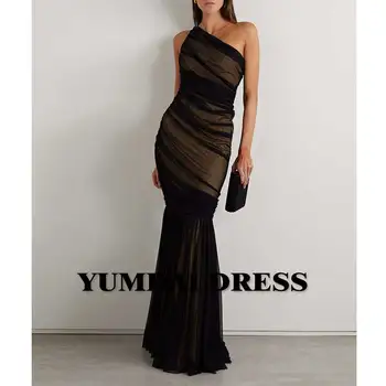  YUMDAI Сексуальное обтягивающее Черное вечернее платье-русалка с диагональными плечами, сетчатое бальное платье для женского свадебного банкета, коктейльное платье для мероприятия.