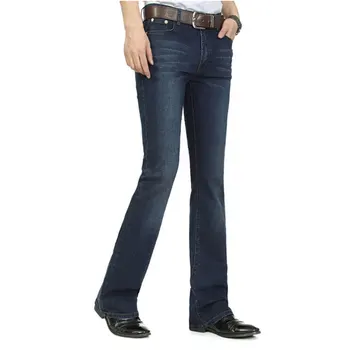  Джинсы для мужчин, мужские эластичные джинсы-клеш со средней талией, мужские брюки-клеш, Классические дизайнерские джинсы-клеш, Размер 26-40