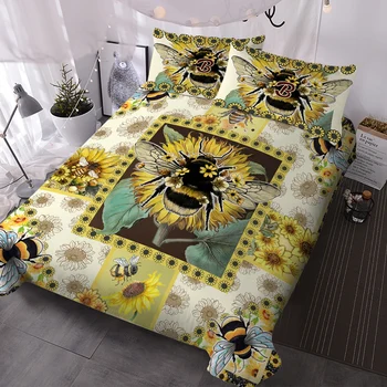  Комплект постельного белья Sunflower Bee Design, Декоративный пододеяльник из 3 предметов с 2 наволочками