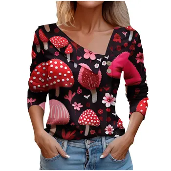  Осенняя Повседневная рубашка с принтом, блузка, Женские рубашки с косым воротником и длинным рукавом для женщин 2024, Офисный Элегантный 3D-пуловер большого размера, топ