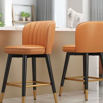  Металлический барный стул для столовой, Роскошное кожаное современное скандинавское кресло, Кухонные табуреты для бара в высококачественном стиле, мебель для дома