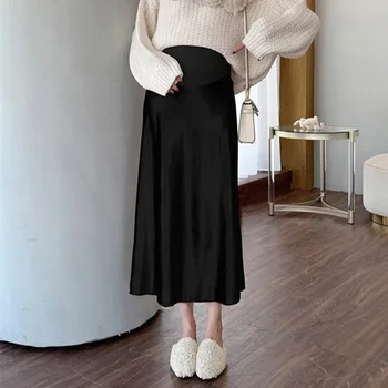  Корейский стиль 2023, осенние юбки-плиссе для беременных, длинная юбка для беременных с рыбьим хвостом, черная юбка-зонтик, юбки для живота