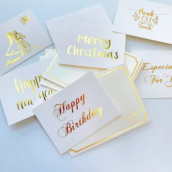  1 комплект Золотых Бронзовых горячих Белых открыток, позолоченные конверты с открытками, благодарственная открытка, Мини-свадебное приглашение с днем рождения, подарок 8*6 см