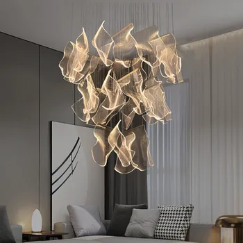 Двухуровневая строительная люстра, вилла с пустой лампой в гостиной, современная минималистичная креативная лестница, лампа для столовой Nordic Light