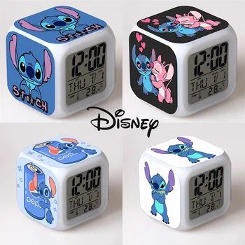  Disney Lio Stitch Будильник Светодиодные аниме Аксессуары, Меняющие цвет, Светящиеся в ночи, Kawaii Stitch Despertador, Подарки для детей, Игрушки