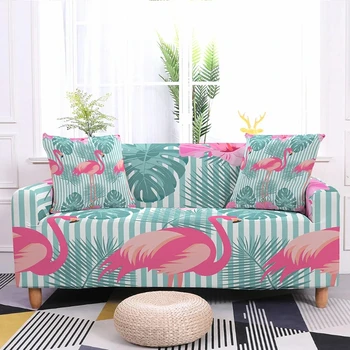  Чехол для дивана с принтом листьев Фламинго в скандинавском стиле Полный набор эластичных Пылезащитных чехлов для украшения гостиной Комбинированный диван