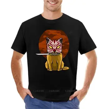  мужская футболка с круглым вырезом, футболка с милым японским котом, футболка с животным принтом для мальчиков, милые топы, дизайнерская футболка для мужчин