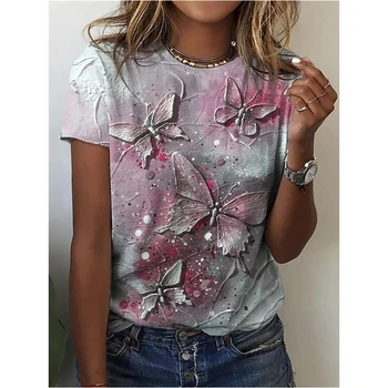  Летние футболки с 3D принтом в виде бабочки и цветка, женская модная футболка оверсайз Y2K, уличная одежда, женские топы, футболки, женская одежда