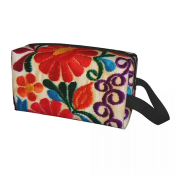  Косметичка с вышивкой Мексиканскими цветами, женский косметический органайзер для путешествий, Милые текстильные сумки для хранения туалетных принадлежностей в народном стиле с цветочным рисунком.