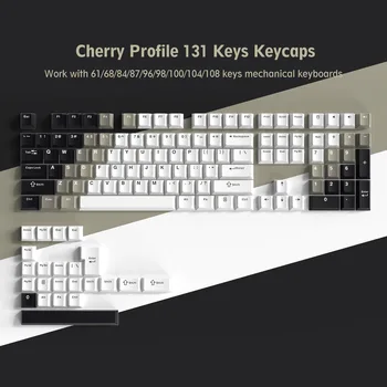  131 клавиша Градиентный Черный Белый Серый Колпачок Для Ключей Пятисторонний Сублимационный Колпачок Для Ключей Вишневая Механическая Клавиатура PBT Boys Game Simple Keycaps