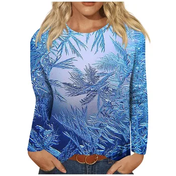  Новая рождественская футболка, женские топы с длинными рукавами, осенне-зимняя модная повседневная блузка, пуловер с круглым вырезом большого размера, женская толстовка