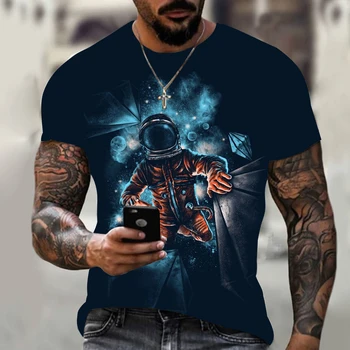  Новая футболка с 3D принтом Alien Harajuku, мужская модная повседневная футболка Оверсайз с круглым вырезом и коротким рукавом Space Walk