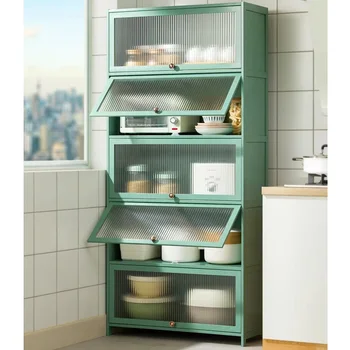  Стоящий кухонный шкаф с откидывающейся пылезащитной дверцей, Бамбуковый кухонный шкаф для хранения чаши, органайзера для специй, посуды