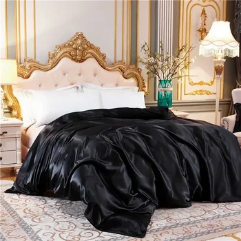  Однотонный комплект постельного белья с пододеяльником из шелка тутового цвета и наволочкой Роскошная атласная простыня King Queen Double Twin Size