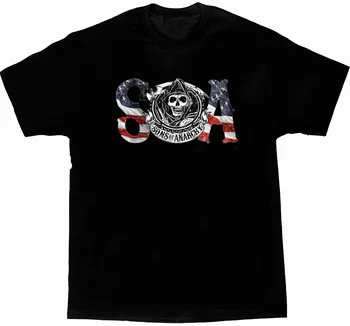  Горячая распродажа, футболка с надписью Grim Reaper, флаг США, шрифт SOA, футболка мотоциклиста. Летняя хлопковая мужская футболка с круглым вырезом и коротким рукавом, новинка S-3XL
