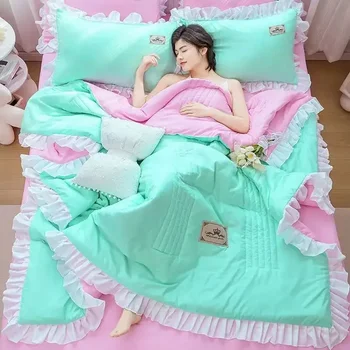  Корейская версия, летнее прохладное стеганое одеяло, кружевное хлопковое летнее стеганое одеяло, двойное тонкое стеганое одеяло, машинная стирка
