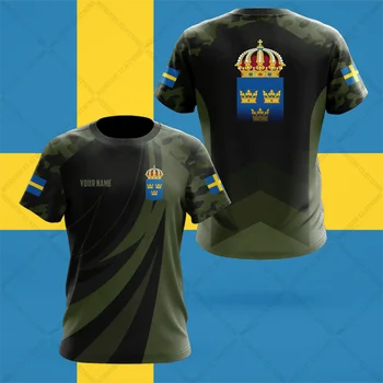  Камуфляж с эмблемой Швеции, Футболки на заказ, Летние футболки унисекс оверсайз, повседневные топы с коротким рукавом, спортивная одежда для взрослых и детей