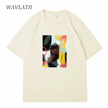  WAVLATII Новые женские футболки с геометрическим принтом Унисекс Мужская модная хлопковая уличная одежда цвета Хаки Летние футболки с коротким рукавом Топы WT2314