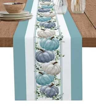  Осенняя голубая Тыквенная льняная настольная дорожка для декора кухонного стола, многоразовые скатерти для дома для обеденного стола, свадебные украшения