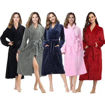  Женский халат, осенне-зимняя толстая термоодежда, удобная фланелевая домашняя одежда, удлиненная ночная рубашка