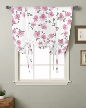  Розовое растение Для кухни, Короткий карниз на окно, карманные шторы, домашний текстиль, Римские шторы на завязках, Декор для спальни, маленьких окон.