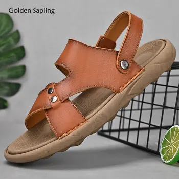  Мужские сандалии Golden Sapling Classics, обувь из натуральной кожи, модные сандалии на платформе, повседневная летняя мужская обувь, пляжные балетки для отдыха