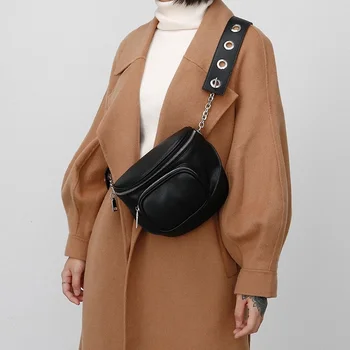  Женские сумки через плечо с широким ремешком, высококачественная сумка через плечо из искусственной кожи, черная дизайнерская цепочка, женские сумки